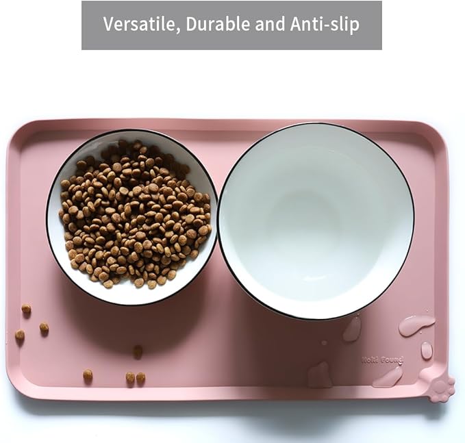 Hoki Found Silicone Pet Food Tray - High-Lips Dog Cat Bowl Mats - Waterproof Dog Cat Food Mats - Neutral Pink-Mewly Pet