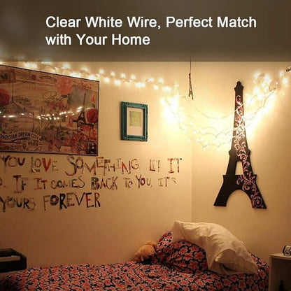 ODEETRONIC Incandescent Christmas Lights, 21.63ft 100 Count Clear Christmas Mini Lights Connectable, 120V UL Certified Indoor Warm White String Lights for Bedroom Party Patio Outside Decor, White Wire