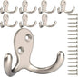 IBosins 8 Pack Heavy Duty Double Prong Coat Hooks Wall Mounted with 16 Screws Retro Double Hooks Utility Hooks for Coat, Scarf, Bag, Towel, Key, Cap, Cup, Hat