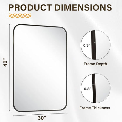 HARRITPURE Rectangular Bathroom Mirror 40''x30'' Black Bathroom Wall Mirror Aluminum Frame Wall-Mounted Mirrors for Entryway Bedroom Living Room