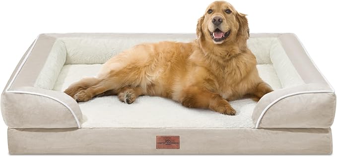 Comfort Expression XL Dog Beds for Extra Large Dogs, Waterproof Orthopedic Dog Bed with Bolster, Washable Pet Sofa Couch with Removable Cover & Non-Slip Bottom(X-Large,Beige)-Mewly Pet