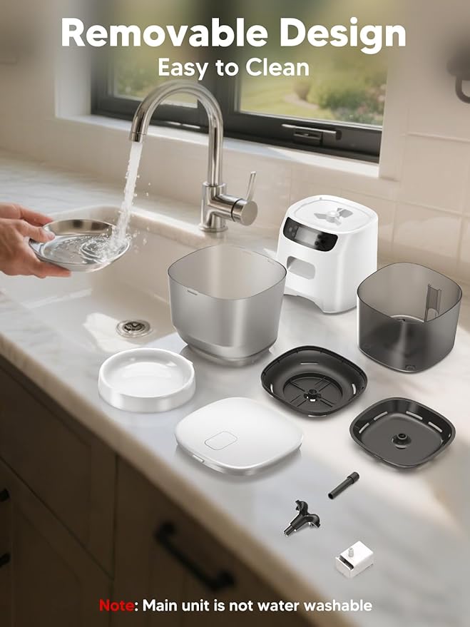 Automatic Cat Feeder and Water Fountain, 4L/16 Cups Timed Cat Dry Food Dispenser, 10s Meal Call, 20 Portions 6 Meals Per Day, 2L Cats Fountains for Drinking with Filter, Pet Feeder for Dog White-Mewly Pet