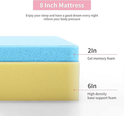 PayLessHere 8 Inch Full Gel Memory Foam Mattress Fiberglass Free/CertiPUR-US Certified/Bed-in-a-Box/Cool Sleep & Comfy Support/Mattress in a Box