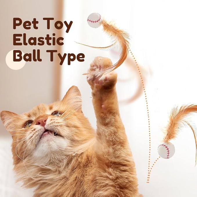 2025 New Interactive Cat Feather Ball Toy Set - Elastic Bouncy Cat Toys with Feather Tails, Silicone Rolling Balls for Indoor Cats & Kitten Exercise, Safe & Fun Play (1 Set)-Mewly Pet