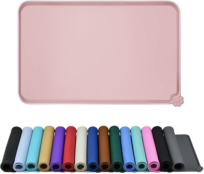 Waterproof Pet Feeding Mat with High Raised Edges, Heavier and Thicker Placemats for Cat Dog Water Bowl with BPA Free, Dogs Cats Food Mats for Messy Drinkers to Prevent Spill and Protect Floors-Mewly Pet