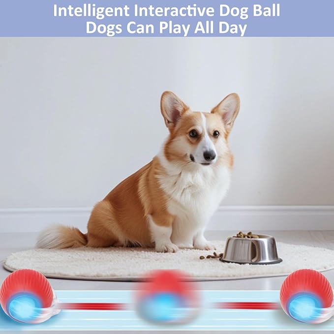 Interactive Cat Toys for Indoor Cats, 360° Smart Automatic Kitten Toys Self Rolling Pet Ball, Moving Dog Cat Ball with Mesh Tail for Bored, USB Rechargeable (Red)-Mewly Pet