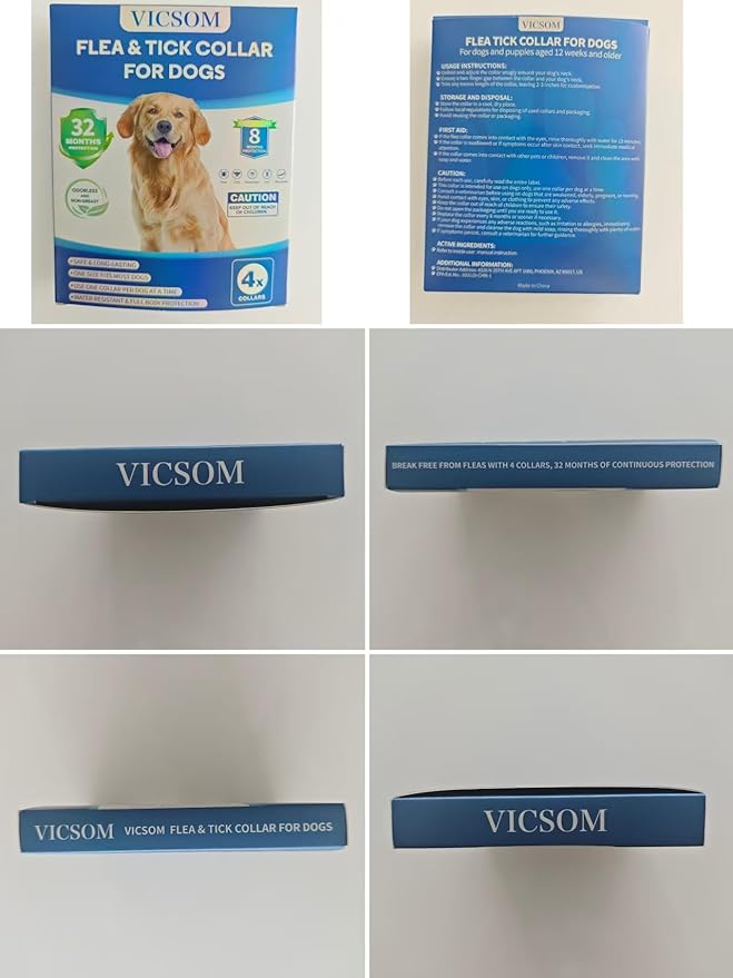 Flea and Tick Collar for Dogs 4 Pack, 32 Months Prevention, Waterproof, Adjustable for Small Medium Large Dogs Puppies (Black)-Mewly Pet