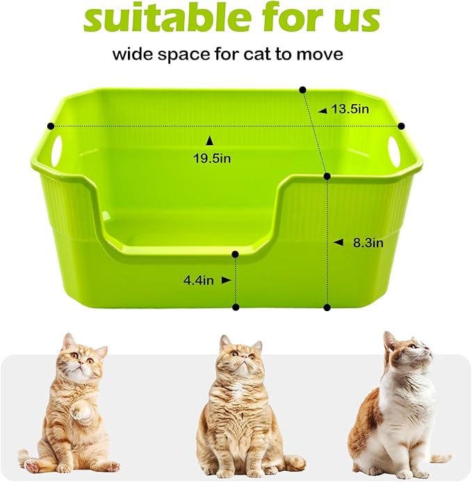 Large Litter Pan Low Entry,High Wall Litter Box Side Entry Plastic Cat Boxes for Indoor Cats Anti-Urine Leakage,High Sides Kitty Tray Open Kitten Toilet Low Entrance Green-Mewly Pet