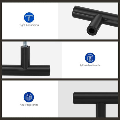 LONTAN 20 Pack Black Knobs for Cabinets and Drawers Kitchen Cabinet Knobs for Dresser Bathroom Modern T Bar Furniture Black Hardware,Stainless Steel