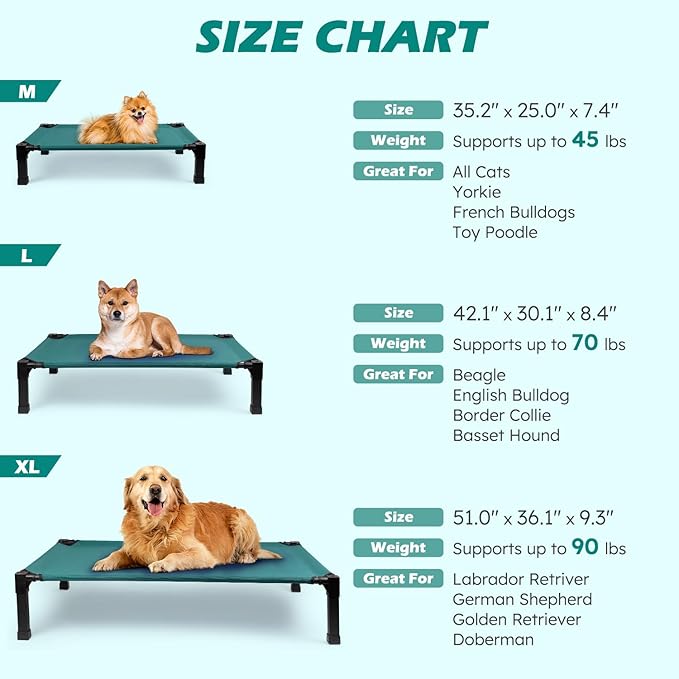 Heeyoo Elevated Dog Bed, Cooling Raised Pet Cot with Chew Proof Washable Breathable Mesh and Metal Frame, Portable Dog Cot Bed with No-Slip Feet for Outdoor or Indoor Use-Mewly Pet