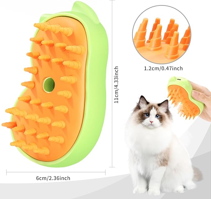Rechargeable 3in1 Self-Cleaning Steam Grooming Brush for Cat and Dog Shedding - 2 Gears for Long/Short Hair - Green-Mewly Pet
