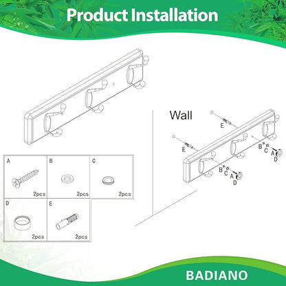 Wooden Coat Rack, Wall-Mounted Organizer for Closet, Entryway, Hallway, Foyer, Bedroom, Heavy Duty Double Hooks for Hanging Towels, Bags, Hats, Jackets, Key (White, 3 Hooks)