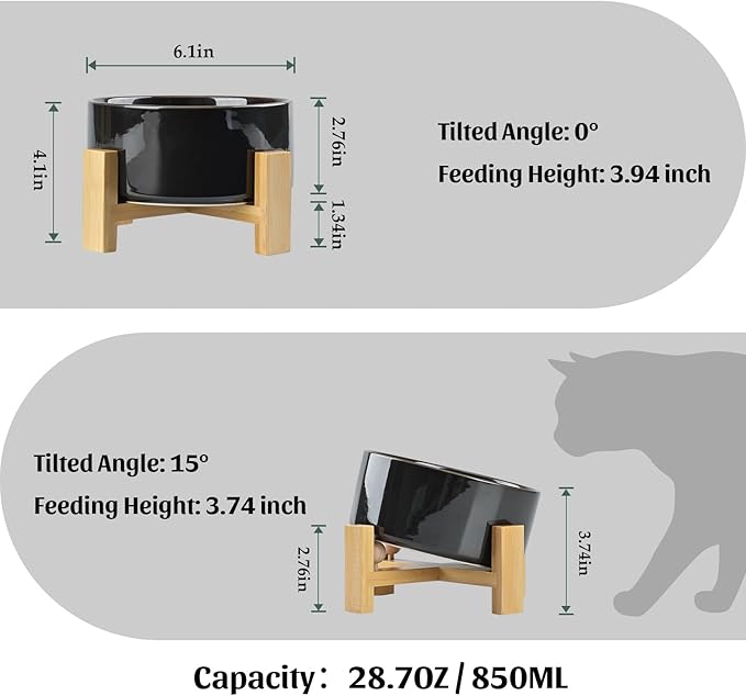 SPUNKYJUNKY 15° Slanted Ceramic Dog and Cat Bowl with Wooden Stand, Tilted Bulldog Food and Water Bowl No Slip Non-Spill for Cats Medium Dogs Big Face Pets 28.7 OZ (3.6 Cups, Starry Blue)-Mewly Pet