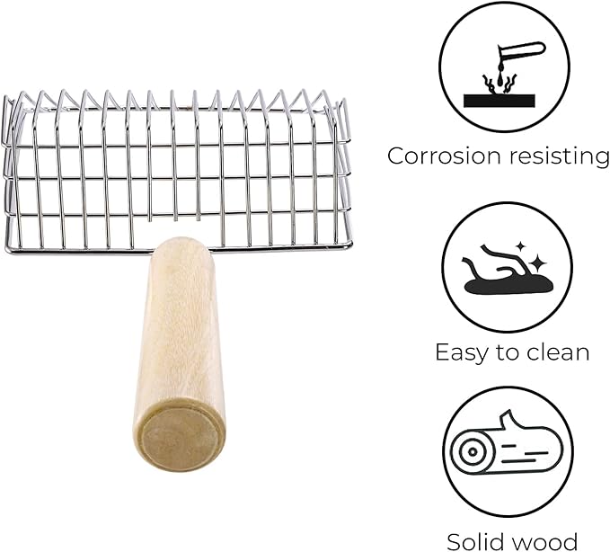 Hiceeden Set of 2 Cat Litter Scoop with Holder, Metal Kitty Litter Scoop Holder with Wooden Handle, Cat Poop Scooper for Kitten Litter Box, Fast Sifting, Gray and Blue-Mewly Pet