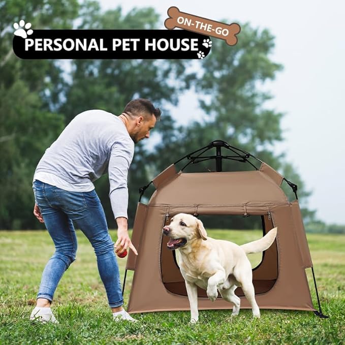 Outdoor Waterproof Pet Automatic Camping Tent, Pop up Cave Bed for Indoor Cats and Small Dogs, Portable Cat House Dog House, Brown.-Mewly Pet