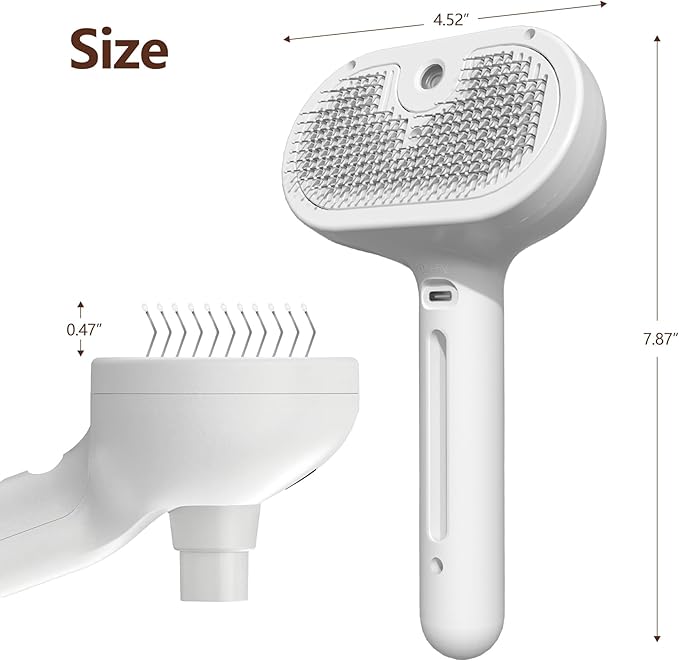L&W BROS. Steam Grooming Brush for Shedding and Detangling – Self-Cleaning Steamy Pet Brush with Mist Spray for Long-Haired Cats and Small Dogs (White)-Mewly Pet