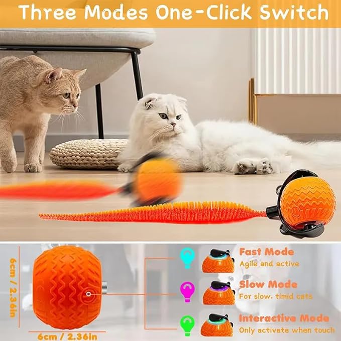 Interactive Cat Toys with Tail Rechargeable Cat Ball Toy with 3 Model Automatic Moving Balls Electric Fast Rolling Toy for Lazy Cats (Red)-Mewly Pet