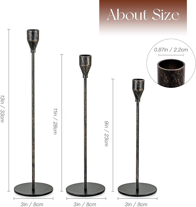 Black Candlestick Holders Taper: Tall Candle Holder Set of 3 Fireplace Mantle Decor Dinning Table Centerpiece Metal Candle Stand Halloween Decorations