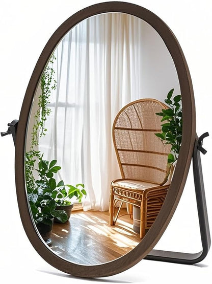 Vanity Table Makeup Mirror-Desk Small Standing Vintage Mirrors 360° Adjustable Rotation, Bronze Wood Framed for Dressing Table,Bedroom, Bathroom,Tabletop,Antique,Desktop 11.8'' x 7.8''