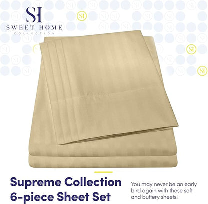 Dobby Stripe Queen Sheets - 6 Piece 1500 Supreme Collection Fine Brushed Microfiber Deep Pocket Queen Sheet Set Bedding - 2 Extra Pillow Cases, Great Value, Queen, Dobby Sage