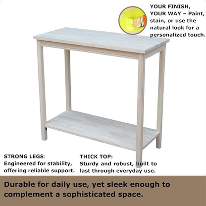 IC International Concepts, Portman Accent Table , Solid Real Wood, Sturdy Parawood, DIY, Paint/Stain Ready, Unfinished