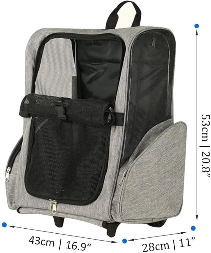 Pet Trolley Bag Cat Dog Travel Bag Portable & Breathable Pet Carrier Backpack - Lightweight Dual-Shoulder Design for Easy Travel with Your Beloved Companion Scalable Pull Rod pet Bag (Blue)-Mewly Pet