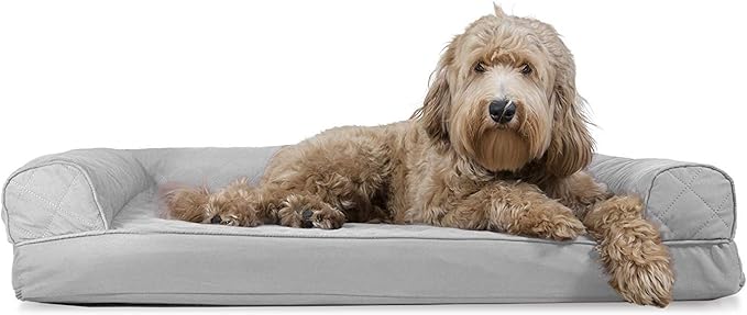 Furhaven Cooling Gel Dog Bed for Large/Medium Dogs w/ Removable Bolsters & Washable Cover, For Dogs Up to 55 lbs - Quilted Sofa - Silver Gray, Large-Mewly Pet