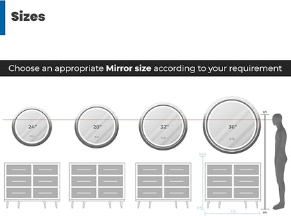 Round LED Bathroom Mirror with Lights, Front Lit Makeup Mirror, Anti-Fog, 3 Colors and Dimmable Light, 36 Inchs Black
