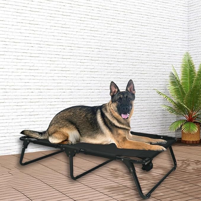 Elevated Raised Small Meduim Dog Bed Cots,Cooling Foldable No Assembly Need Pet Hammock Bed with Breathable Mesh, Indoor Outdoor Dog Pet Bed for Small Meduim Dogs, Chew Proof, Black-Mewly Pet