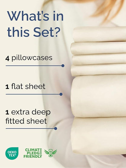 Extra Deep Full Sheet Set - 6 Piece Breathable & Cooling Sheets - Hotel Luxury Bed Sheets Set - Easy & Secure Fit - Soft, Wrinkle Free & Comfy Sheets Set - Off White Sheet Set with Extra Deep Pockets