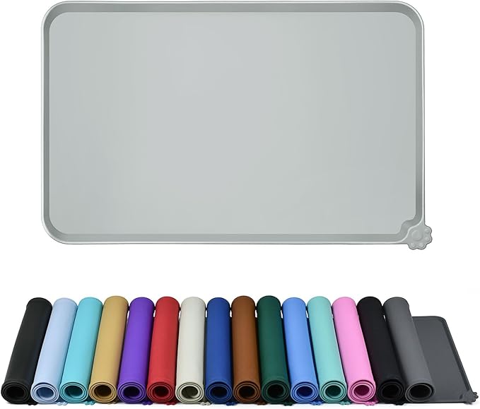 Waterproof Pet Feeding Mat with High Raised Edges, Heavier and Thicker Placemats for Cat Dog Water Bowl with BPA Free, Dogs Cats Food Mats for Messy Drinkers to Prevent Spill and Protect Floors-Mewly Pet