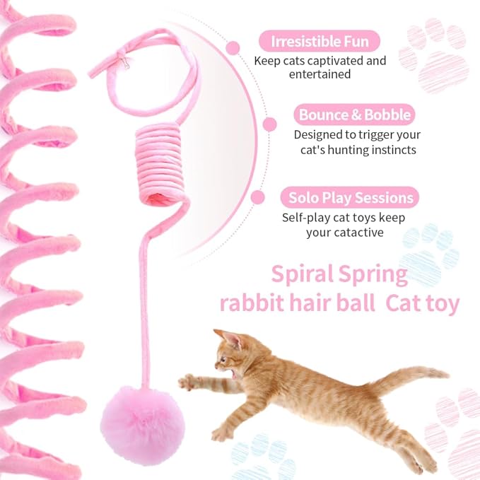 Hanging Plush Cat Toy Ball, Interactive Cat Toys for Indoor Cats with Bell, Cat Springs to Keep Them Busy/Reduce Boredom, 80 Inch-Upgraded (Blue+Pink)-Mewly Pet