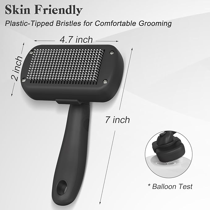 Swihauk Self Cleaning Slicker Brush for Dogs & Cats - Skin Friendly Deshedding and Grooming Brush for Haired Pets, Pet Supplies Accessory, Black-Mewly Pet