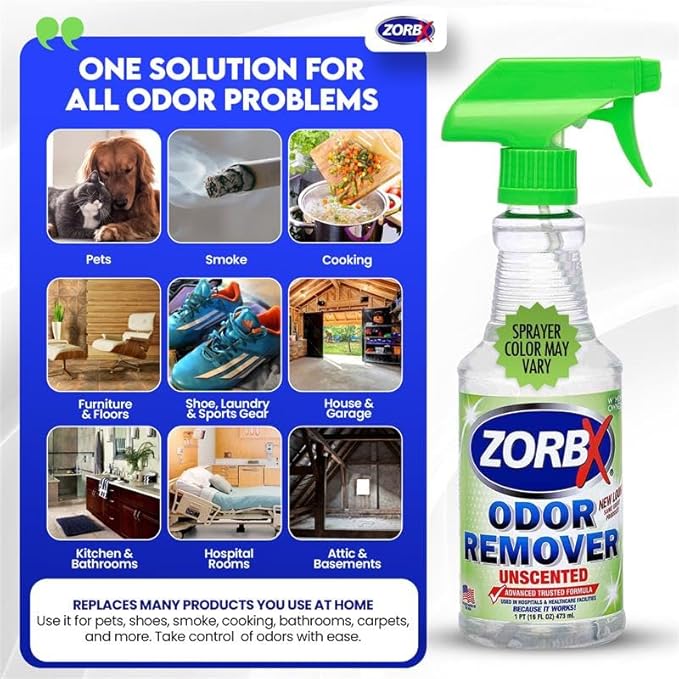 ZORBX Unscented Odor Eliminator for Strong Odor 16 Fl Oz - Used in Hospitals & Healthcare Facilities - Advanced Trusted Formula, Fast-Acting Odor Remover Spray for Dog, Cat, House & Carpet-Mewly Pet