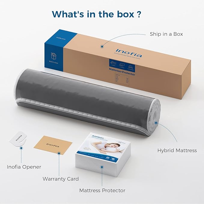 Inofia Full Mattress 12 inch - Hybrid Full Size Mattresses Cool Bed with Waterproof Rayon Mattress Protector Included, Medium Firm Feel, Motion Isolation, 101 Nights Trial
