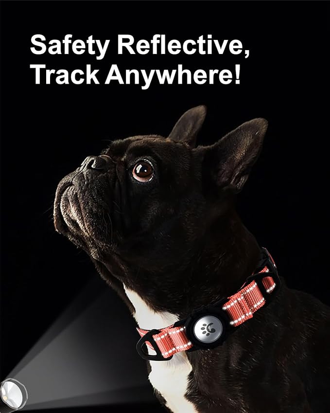TagME Airtag Dog Collar,Waterproof Reflective Pet Collar with Airtag Holder,Soft Padded and Double D-Rings for Puppy,Baby Pink-Mewly Pet