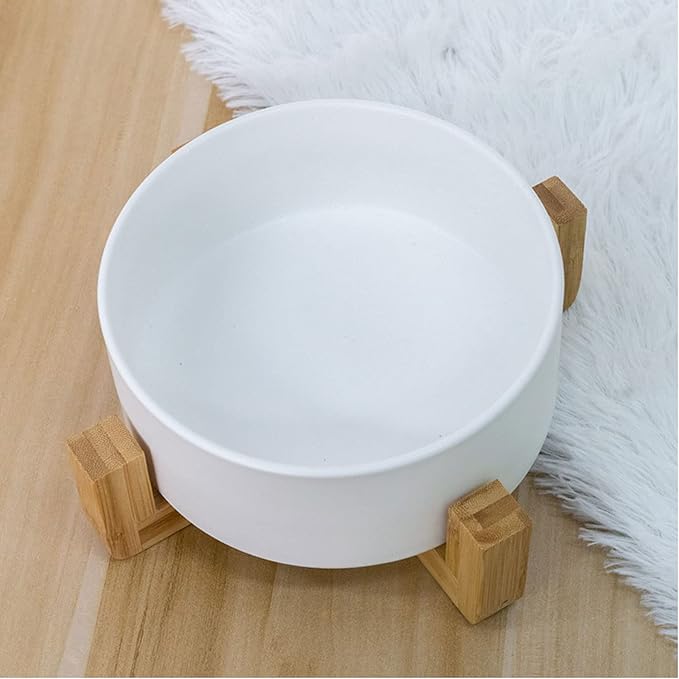 Petygooing Ceramic Dog Cat Bowl Set with Stand, Pet Dog Food and Water Dish,Medium Pet Bowls Anti Slip Set of 2 Cat Bowls-White Pet Food Bowl- Small Medium Size Pet (28 OZ /3.6 Cups)-Mewly Pet