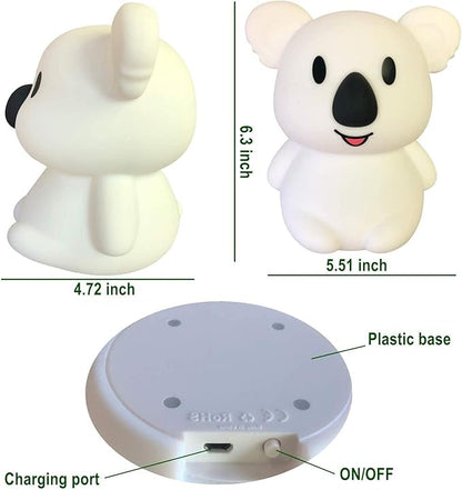 Animal-Shaped Night Light, Rechargeable LED Soft Silicone (BPA Free) Bedside Lamp for Children/Adults, Adjustable Brightness and 9 Colors by Touch Control & Remote Control (Big Koala)