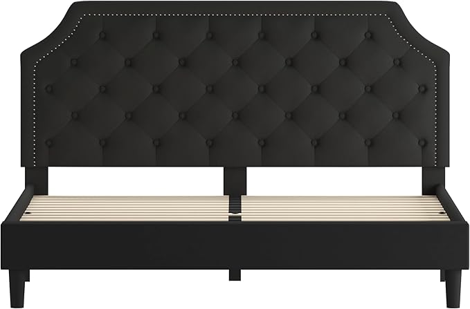 Flash Furniture Brighton King Size Tufted Upholstered Platform Bed in Black Fabric