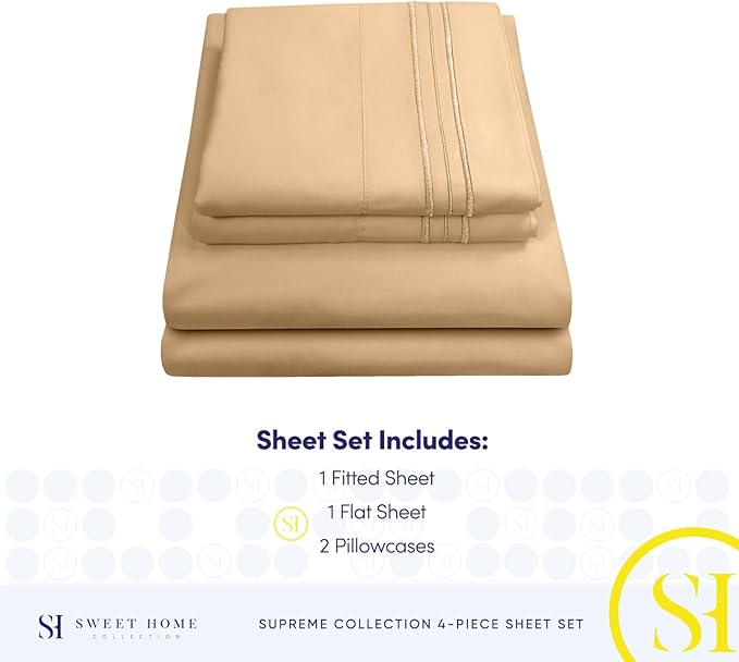 California King Sheet Sets - Breathable Luxury Sheets with Full Elastic & Secure Corner Straps Built In - 1800 Supreme Collection Cal King Deep Pocket Bedding Set, Sheet Set, California King, Camel