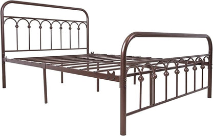 TUSEER Metal Bed Frame Full Size with Vintage Headboard and Footboard Platform Base Wrought Iron Double Bed Frame (Antique Brown,Full).