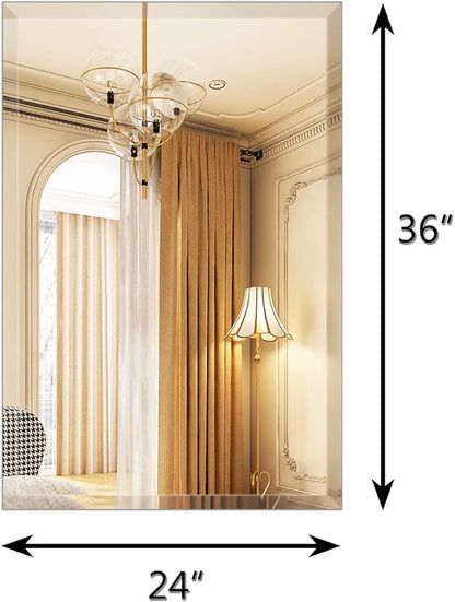 24"x36" Frameless Rectangle Wall Mirror with 1 inch Beveled Edge for Bathroom Vanity
