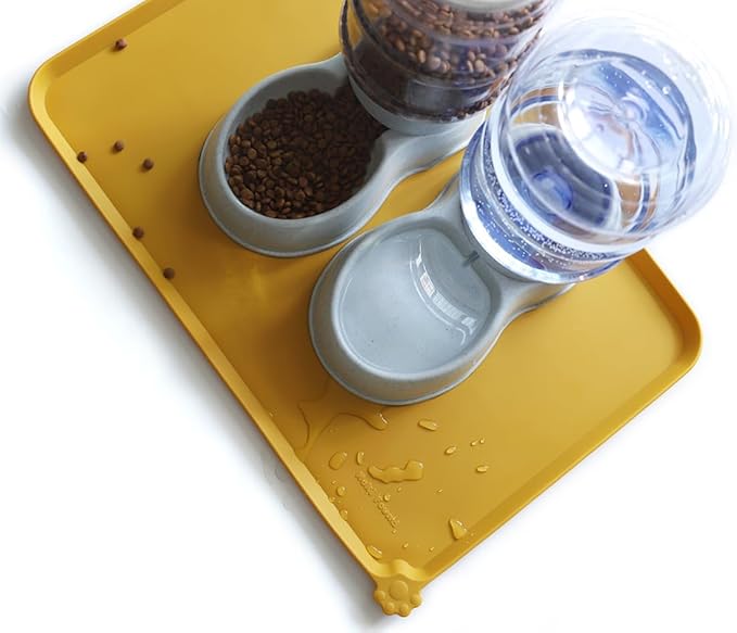 Hoki Found Large Silicone Pet Food Mats Tray - Non Slip Pet Dog Cat Bowl Mats Placemat - Dog Pet Cat Feeding Mat - Waterproof Dog Cat Food Mats -Pet Water Mats for Carpet - Honey-Mewly Pet