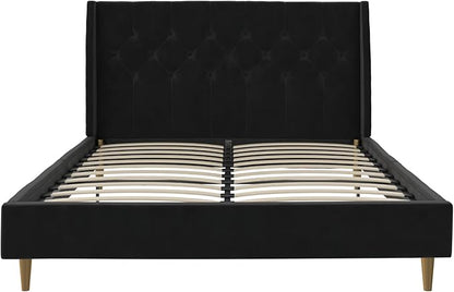 Novogratz The Her Majesty Upholstered Bed, Queen, Black Velvet