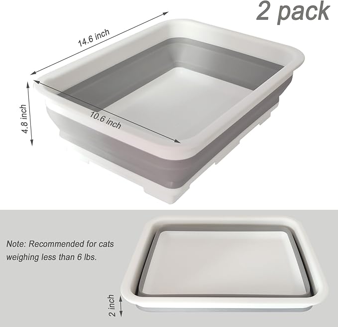 2 Pack Collapsible Small Cat Litter Box, Open Kitten Litter Potty Pan Low Entry Pet Kitty Toilet Foldable Waterproof Travel Toilet for Sick Frail Kitty 14.6 x 10.6 x 4.8 inches Grey-Mewly Pet