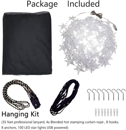 Comtelek Bed Canopy with LED Star Lights, Canopy Bed Curtain with RGB Color Changing String Lights with Smart App Control Remote for Princess Girls Bedroom, Suggested for Twin Full Queen King Bed