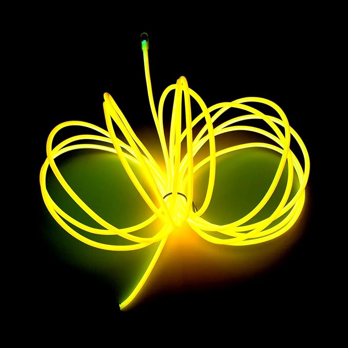 MaxLax EL Wire Yellow, 16.4ft/5m Portable Battery Pack Neon Light Strip 360° Cuttable Glowing Rope Lights for Parties, Halloween, DIY Decoration