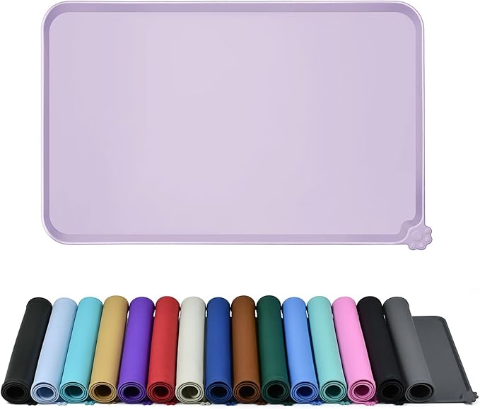 Waterproof Pet Feeding Mat with High Raised Edges, Heavier and Thicker Placemats for Cat Dog Water Bowl with BPA Free, Dogs Cats Food Mats for Messy Drinkers to Prevent Spill and Protect Floors-Mewly Pet
