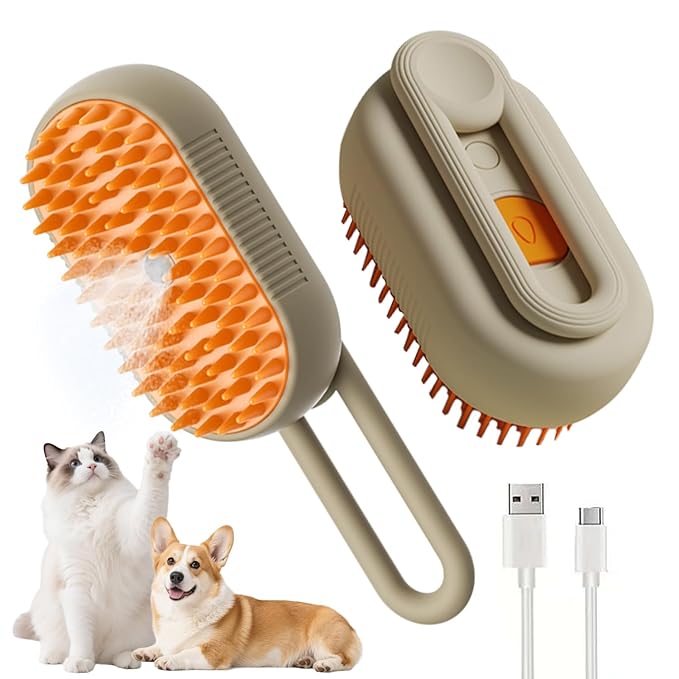 Cat Steam Brush for Shedding 4 in 1 Dog Brush with Steam Pet Hair Cleaning Brush Comb for Spray Pet Grooming for Long & Short Haired Pets Comb for Cats (Brown)-Mewly Pet