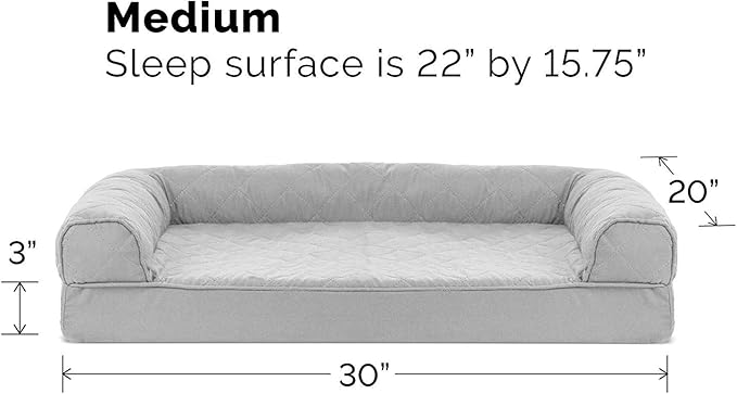 Furhaven Cooling Gel Dog Bed for Medium/Small Dogs w/ Removable Bolsters & Washable Cover, For Dogs Up to 35 lbs - Quilted Sofa - Silver Gray, Medium-Mewly Pet